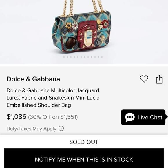 Dolce & Gabbana Mini Lucia Bag | Jacquard Lurex Fabric Snakeskin Embellished - Picture 2 of 8
